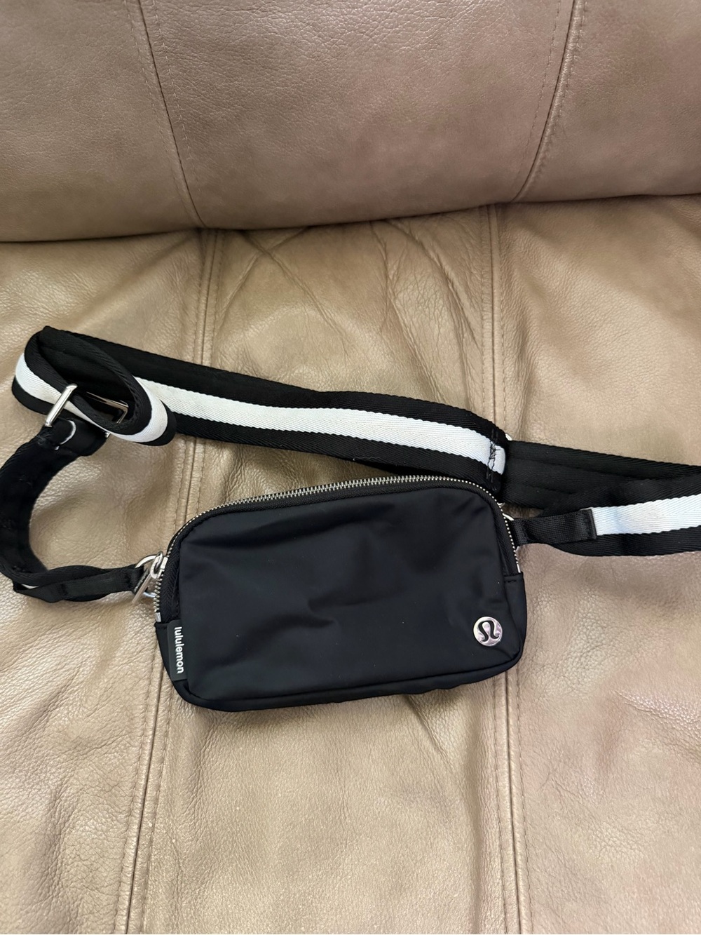 lululemon athletica Black Belt Bag with Striped Adjustable Strap